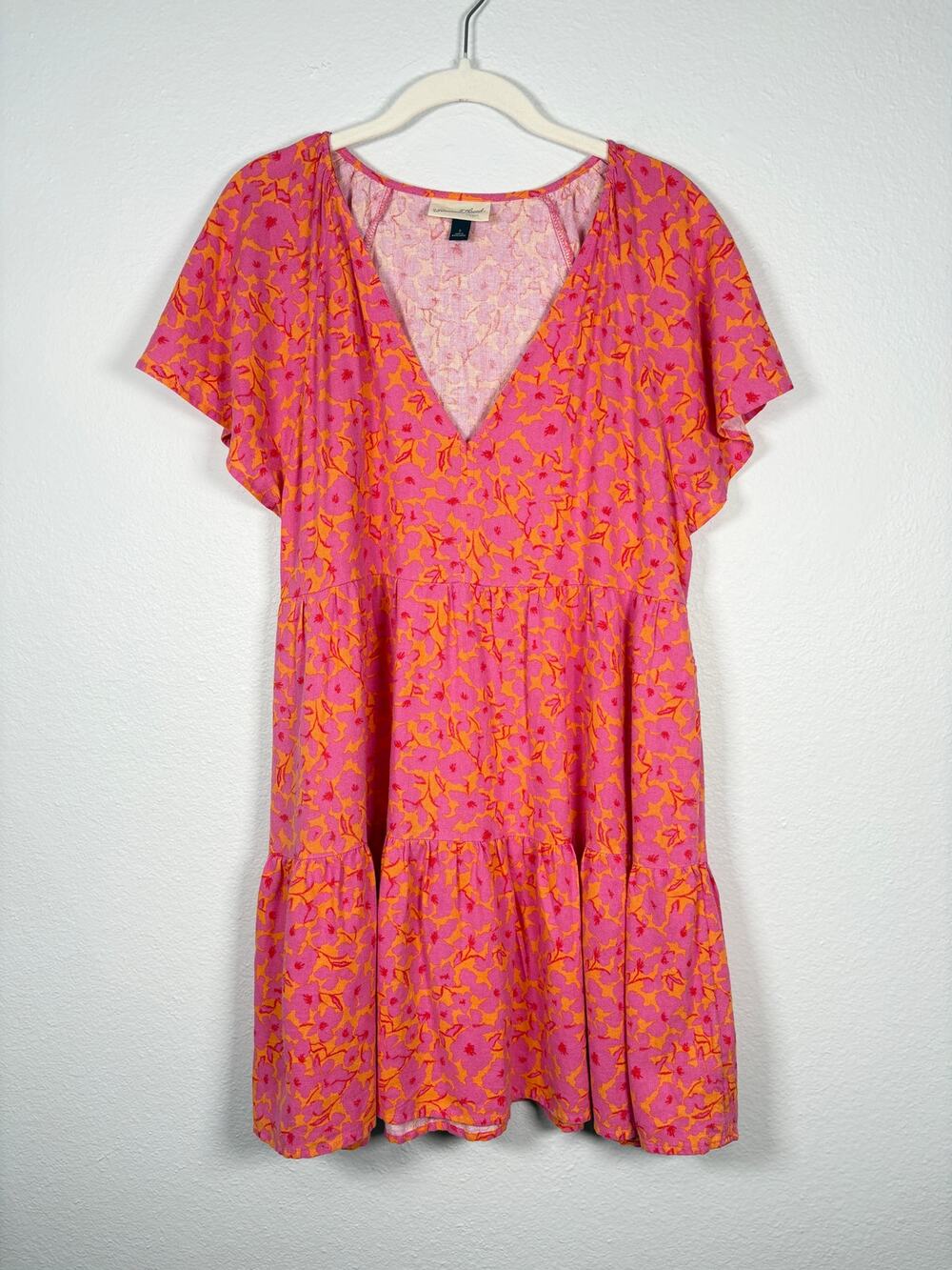 Target Universal Thread Linen Blend Vibrant Boho Floral Print Tiered Mini Dress